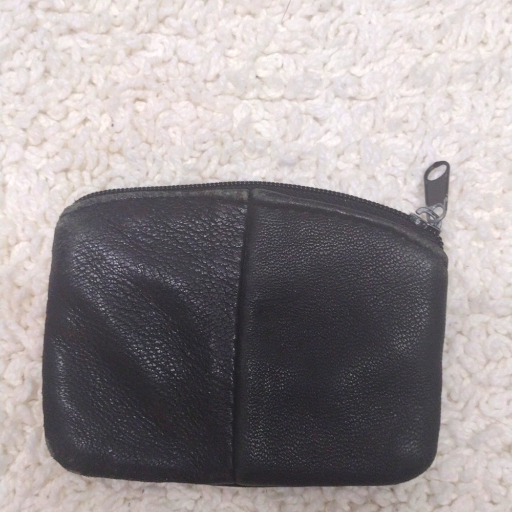 Black Leather Zipper and Button pouch